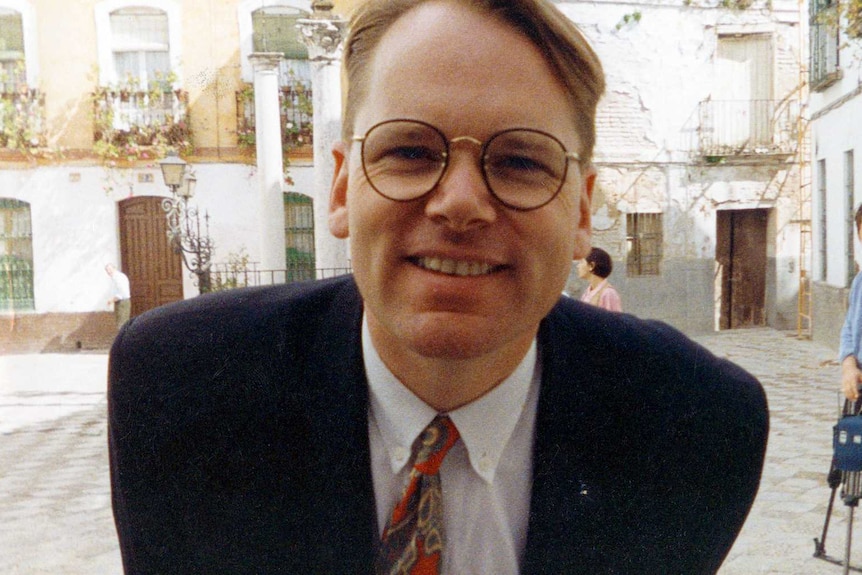 The author in Spain, 1992, with cameraman John Benes.