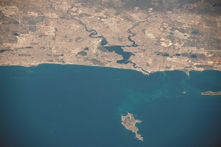 An aerial view of a coastal Australian city