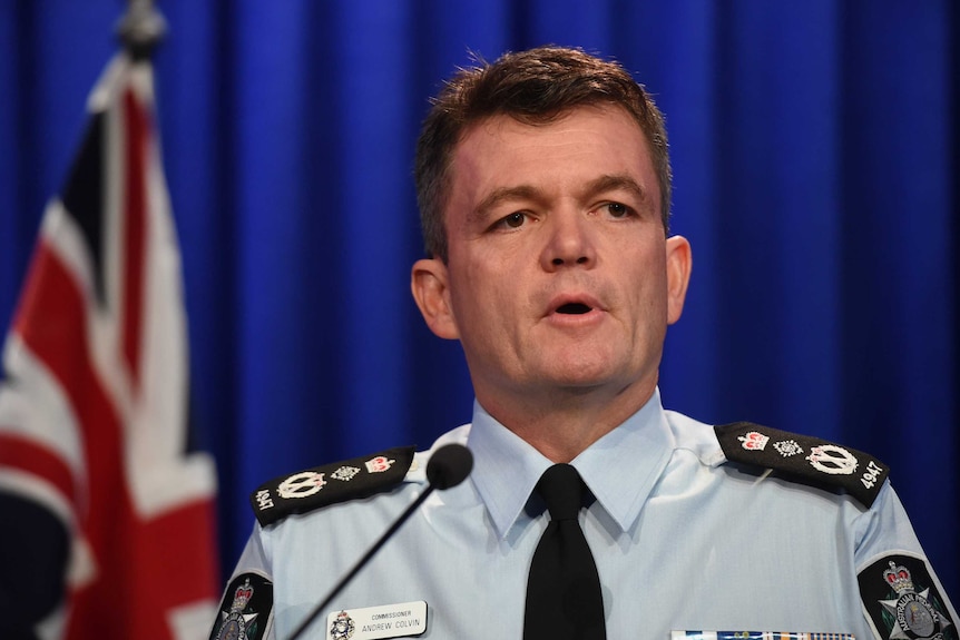 Police Commissioner Andrew Colvin speaking at a press conference in Canberra
