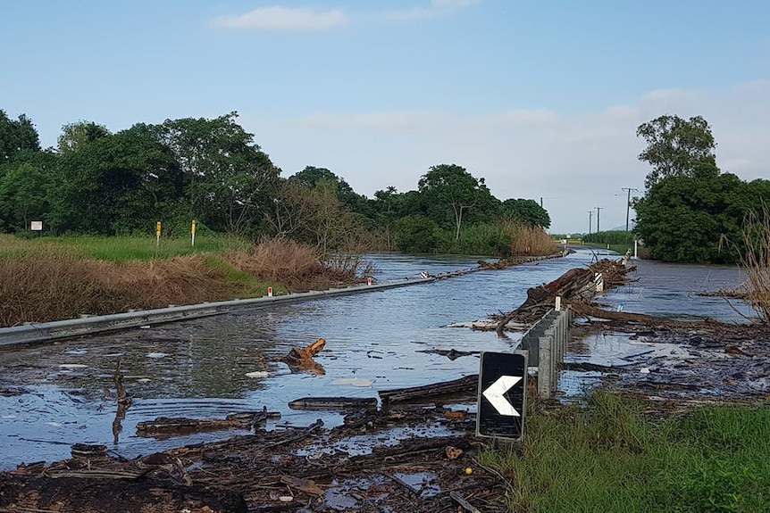 Flooded bridge near Macknade, north-east of Ingham in north Queensland at 8:30am on March 29, 2018.