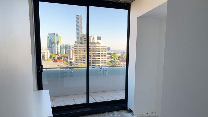 A room with a city view of unit owner Louisa Carter's unfinished Spring Hill apartment in inner-city Brisbane