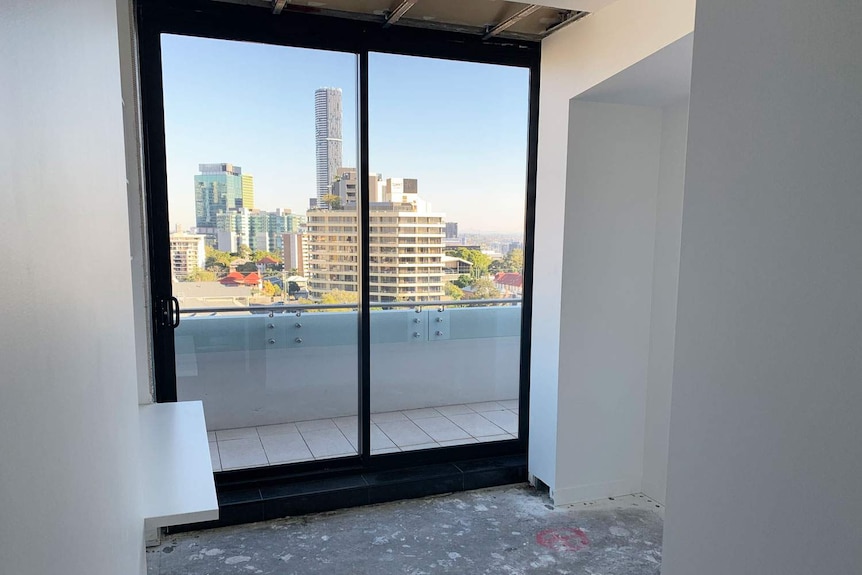 A room with a city view of unit owner Louisa Carter's unfinished Spring Hill apartment in inner-city Brisbane