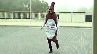 Family First Senator Steve Fielding in 2008, dressed in a beer bottle suit to highlight his party's campaign for a national b...