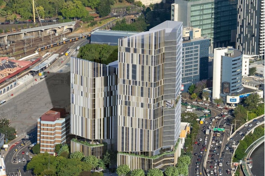 A concept image of two commercial office towers side by side