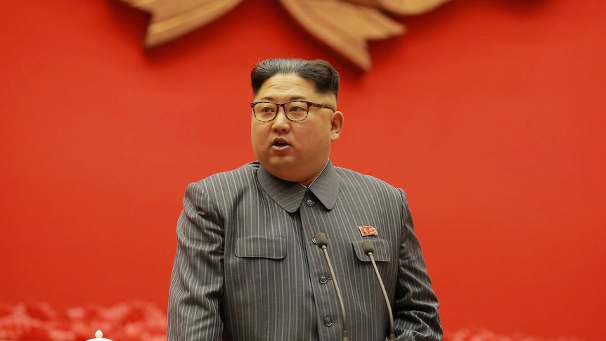 North Korean leader Kim Jong Un speaks at a conference for the Workers' Party of Korea