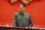 North Korean leader Kim Jong Un speaks at a conference for the Workers' Party of Korea