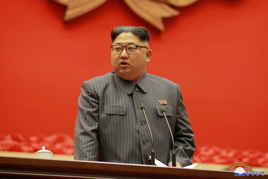 North Korean leader Kim Jong Un speaks at a conference for the Workers' Party of Korea