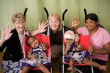 Twins Krishna (L) and Trishna (R) left the hospital in separate strollers.