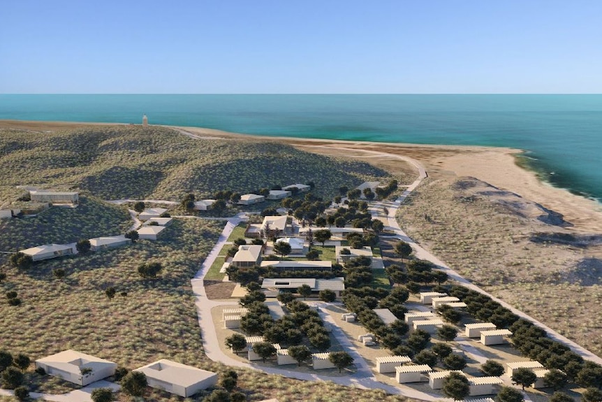 Artist's impression of an ecotourism resort in front of the Ningaloo Reef.