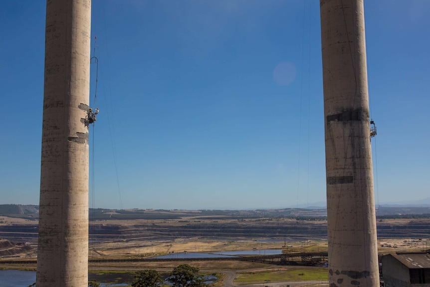 Hazelwood's distinctive chimneys are maintained until the day they're demolished.