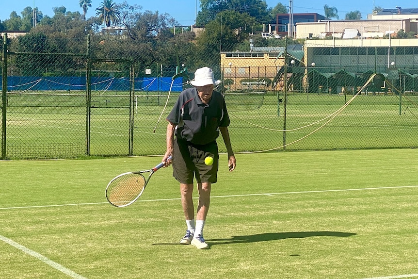 101 year old man playing lawn tennis 