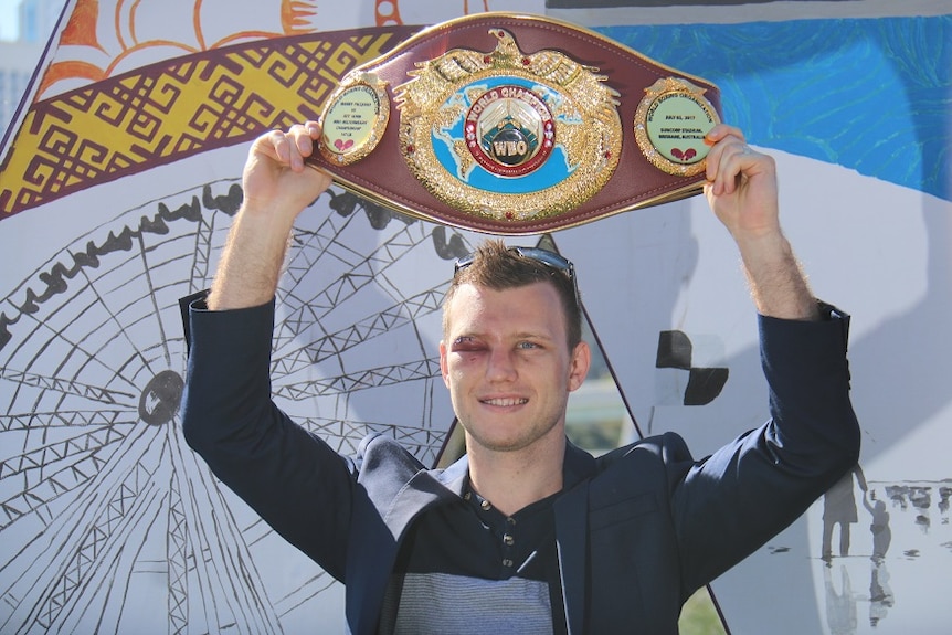 Jeff Horn shows off the WBO welterweight belt a day after beating Manny Pacquiao.