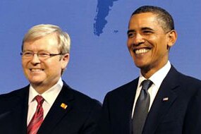 Barack Obama poses with Kevin Rudd at Pittsburgh G20 summit (File image: Reuters)
