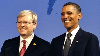 Barack Obama poses with Kevin Rudd at Pittsburgh G20 summit (File image: Reuters)