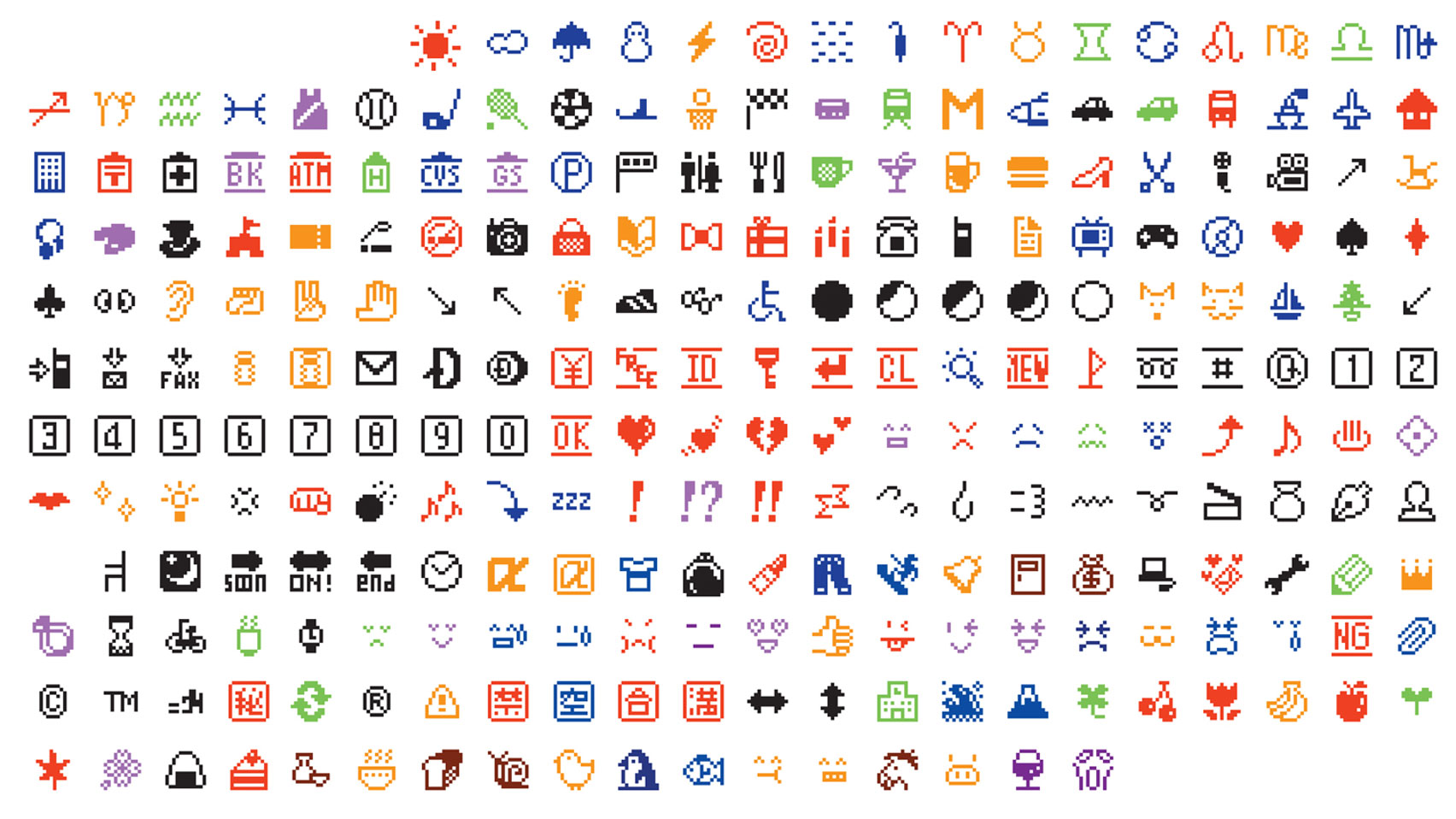 The original set of emojis designed by Shigetaka Kurita, which were first released on a mobile phone in 1999.