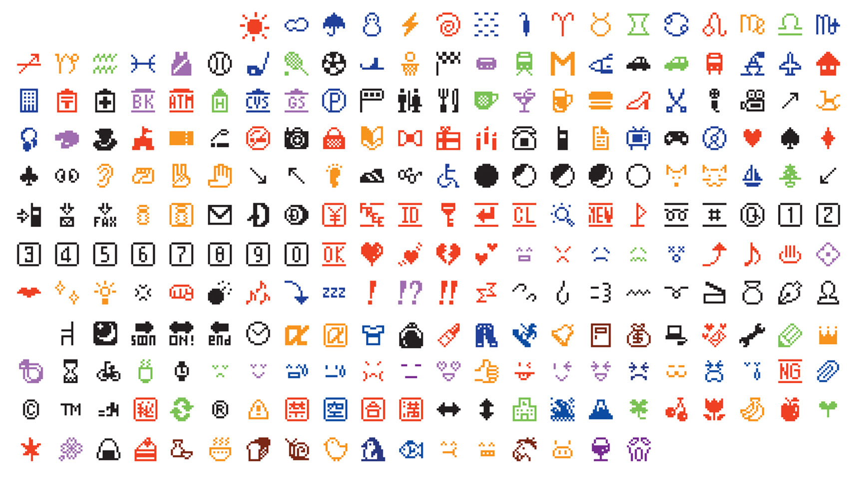 The original set of emojis designed by Shigetaka Kurita, which were first released on a mobile phone in 1999.