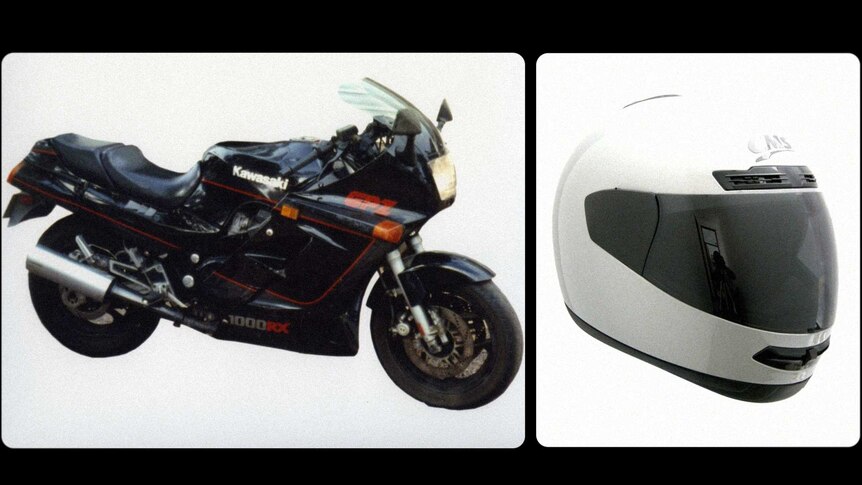 A Kawasaki GPZ1000 Motorbike and Helmet.