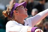 Halep serves against Kuznetsova at French Open