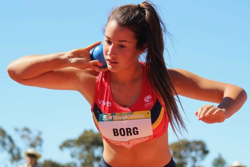 Amelie Borg representing South Australia in shot-put