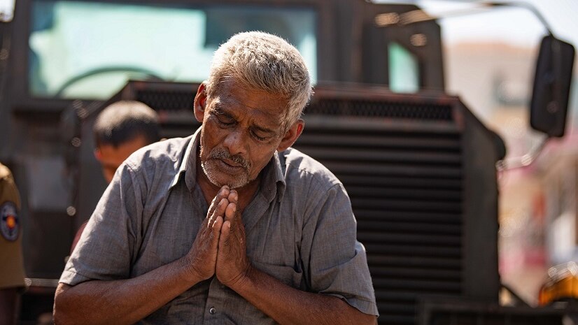 A man in Colombo prays for the victims of the Sri Lanka attacks.