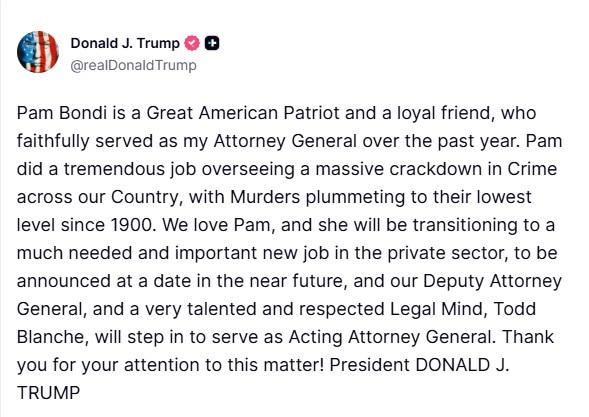 A screenshot of a truth social post from Donald Trump
