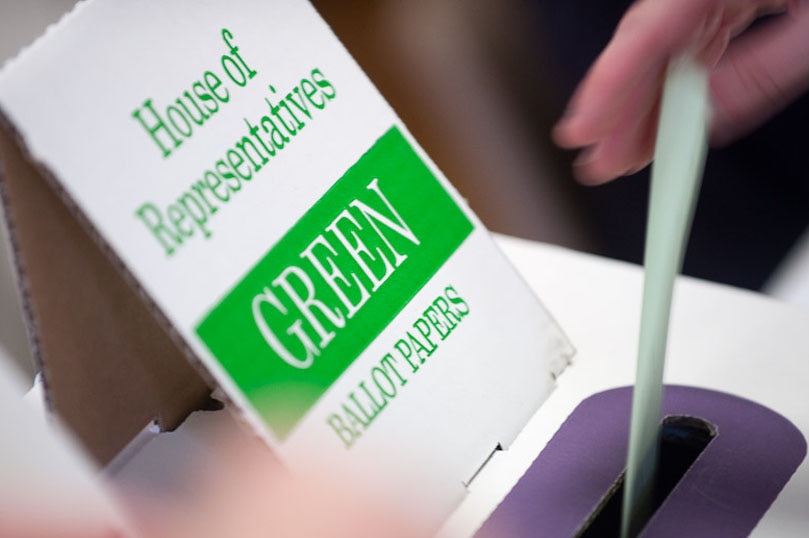 House of Representatives green ballot box and paper