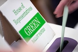 House of Representatives green ballot box and paper.