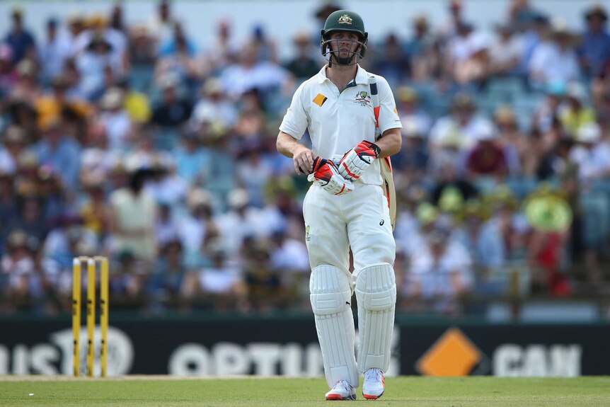 Australia's Mitch Marsh walks off after being dismissed on day two against New Zealand at the WACA.