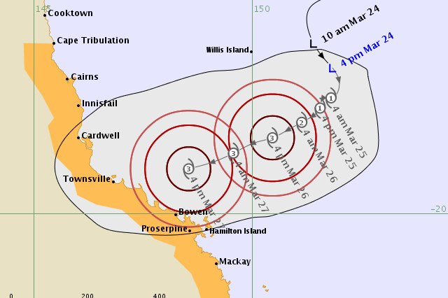 Tropical cyclone forecast track map issued by Bureau of Meteorology
