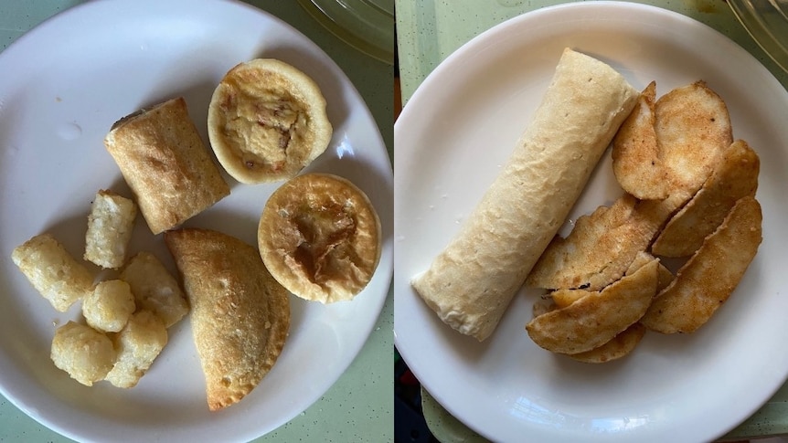 Composite image showing various fried foods on a plate.