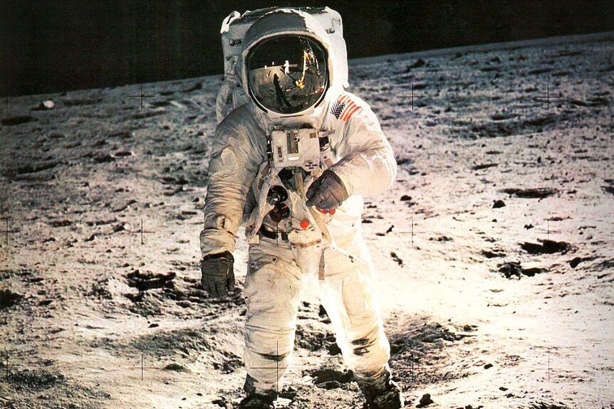 Astronaut walking on the moon's surface