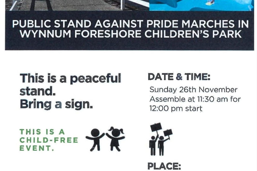 a poster calling on people to protest against bay pride. it says it is a 'child free event'