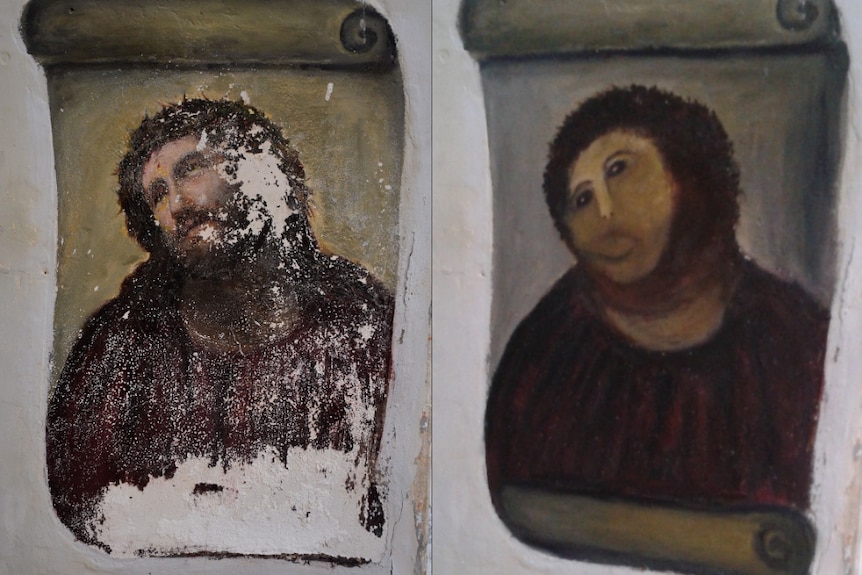 Ecce Homo before and after botched restoration.