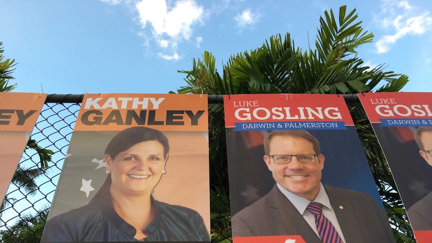 Election posters on a fence for Luke Gosling and Kathy Ganley.
