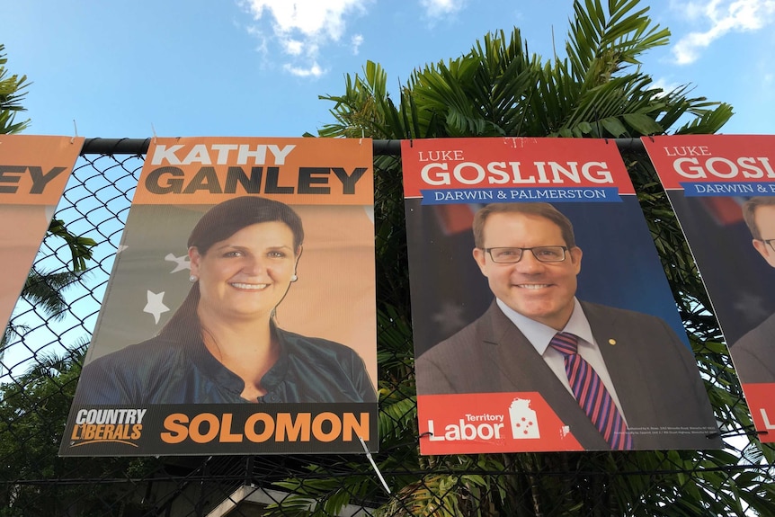 Election posters on a fence for Luke Gosling and Kathy Ganley.