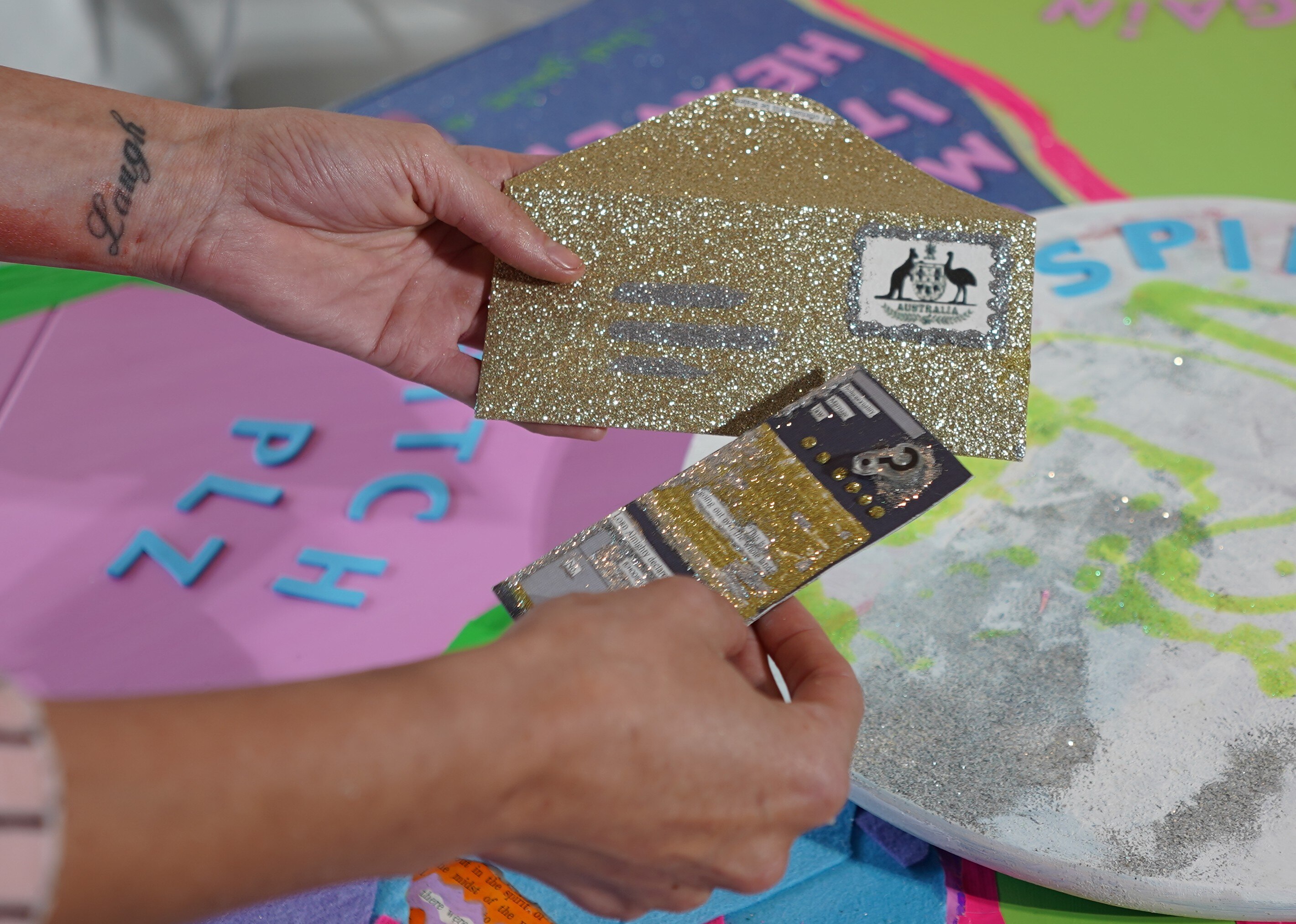 Glittery envelopes with Australian stamp