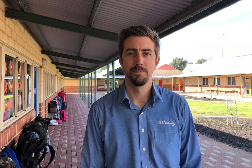 Daniel Le Provost from Cleanaway stands in the grounds of Ellenbrook Primary School.