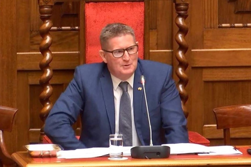 South Australian Liberal MP Terry Stephens sits in State Parliament.