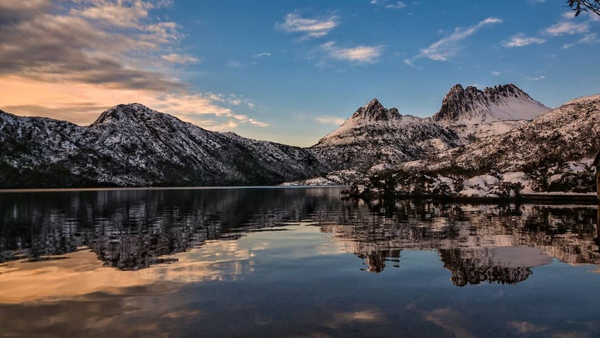 Cradle Mountain covered in snow.