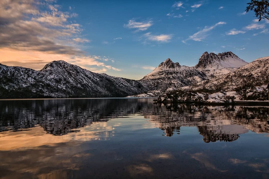 Cradle Mountain covered in snow.