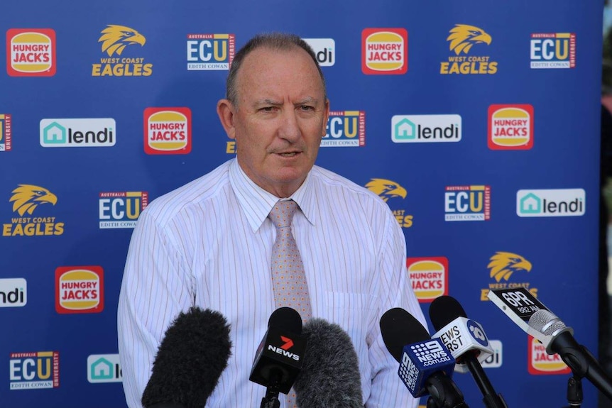 Eagles CEO Trevor Nisbett speaks to the media.