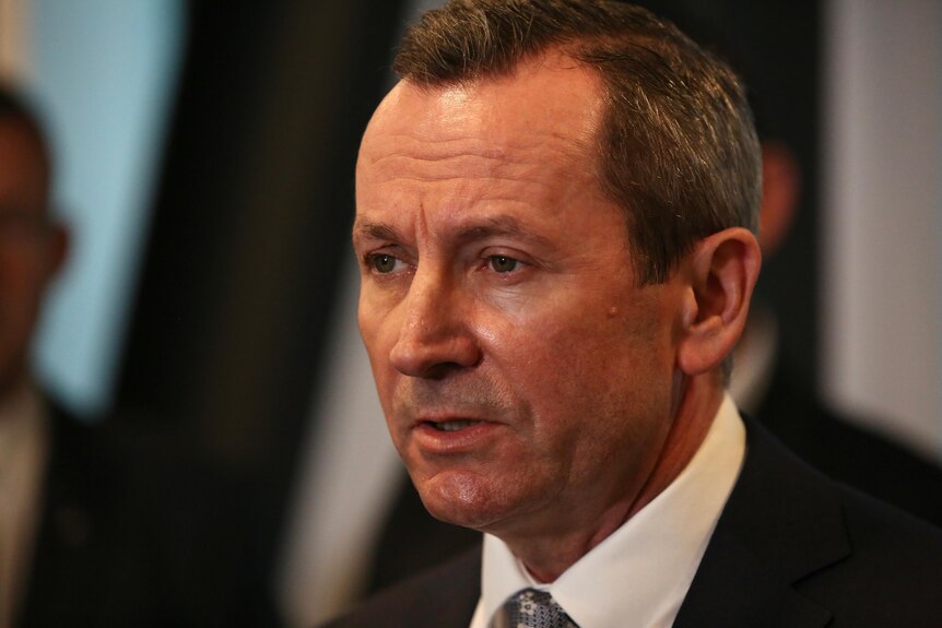 A close shot of Mark McGowan speaking at a media conference.