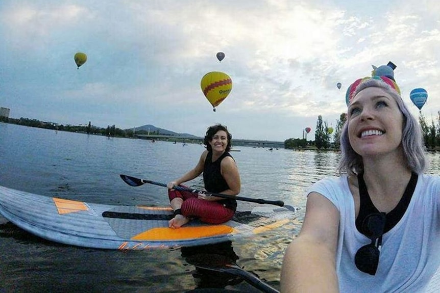 SUP yoga during the Canberra Balloon Spectacular.