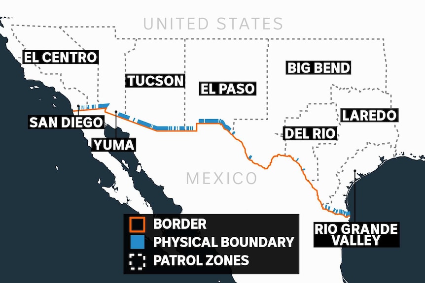 You view a map of the US-Mexico border, with a diagram of the portions which have fencing.