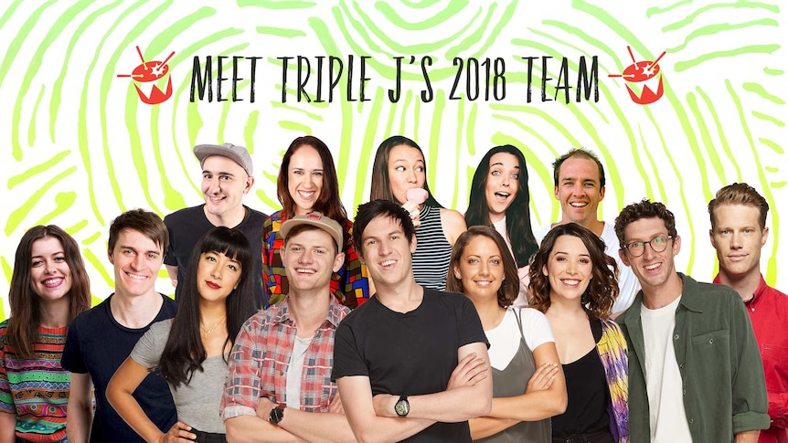 A collage of triple j presenters who'll be hosting in 2018