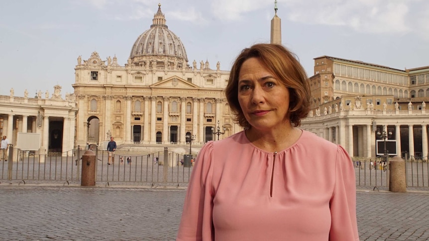 Lisa Millar pictured with St Peter's Basilica in the background.