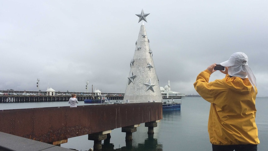 Geelong's 25-metre-tall Christmas tree contains 11,000 reflective discs that will be lit up.