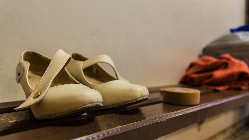 Dance shoes on bench in a Bendigo dressing room