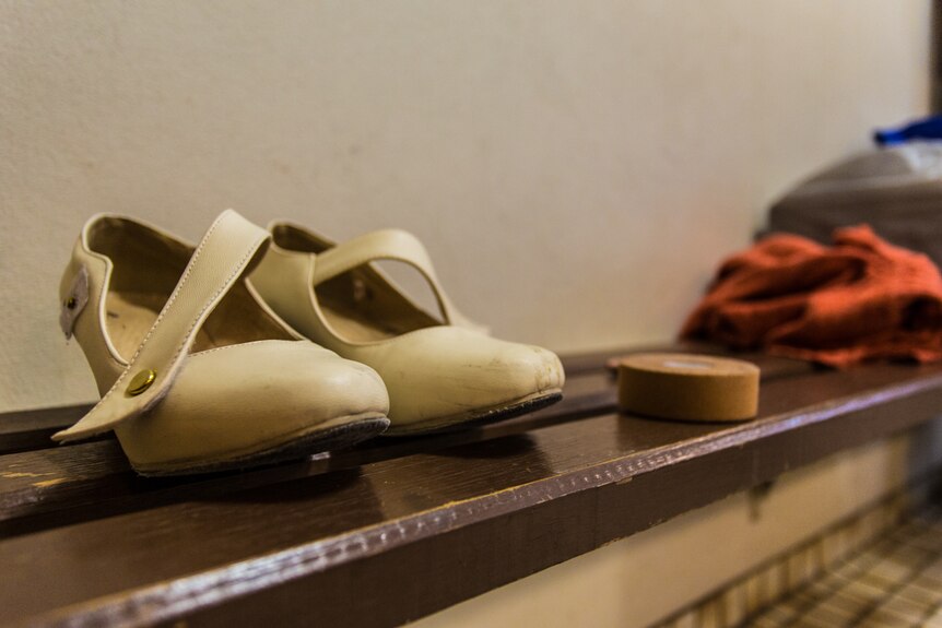 Dance shoes on bench in a Bendigo dressing room