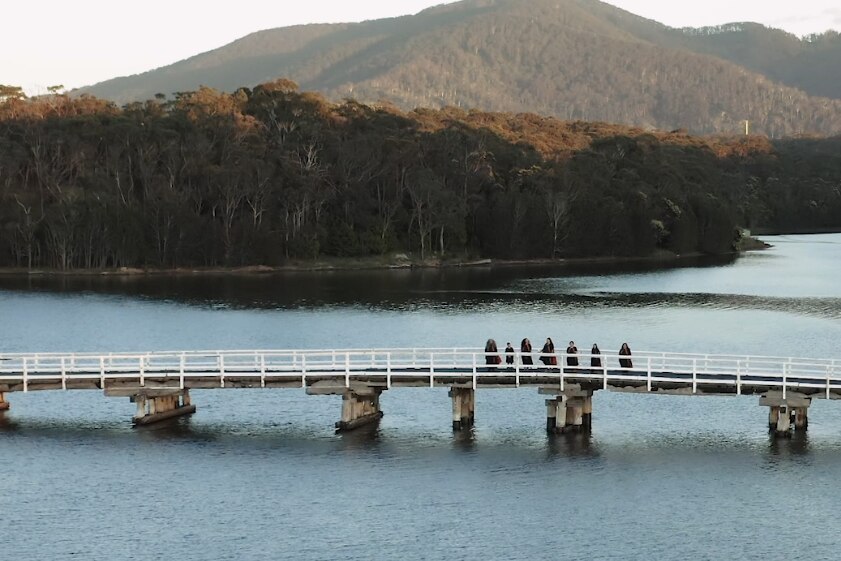 Drone shot of Walawaani short film on a bridge